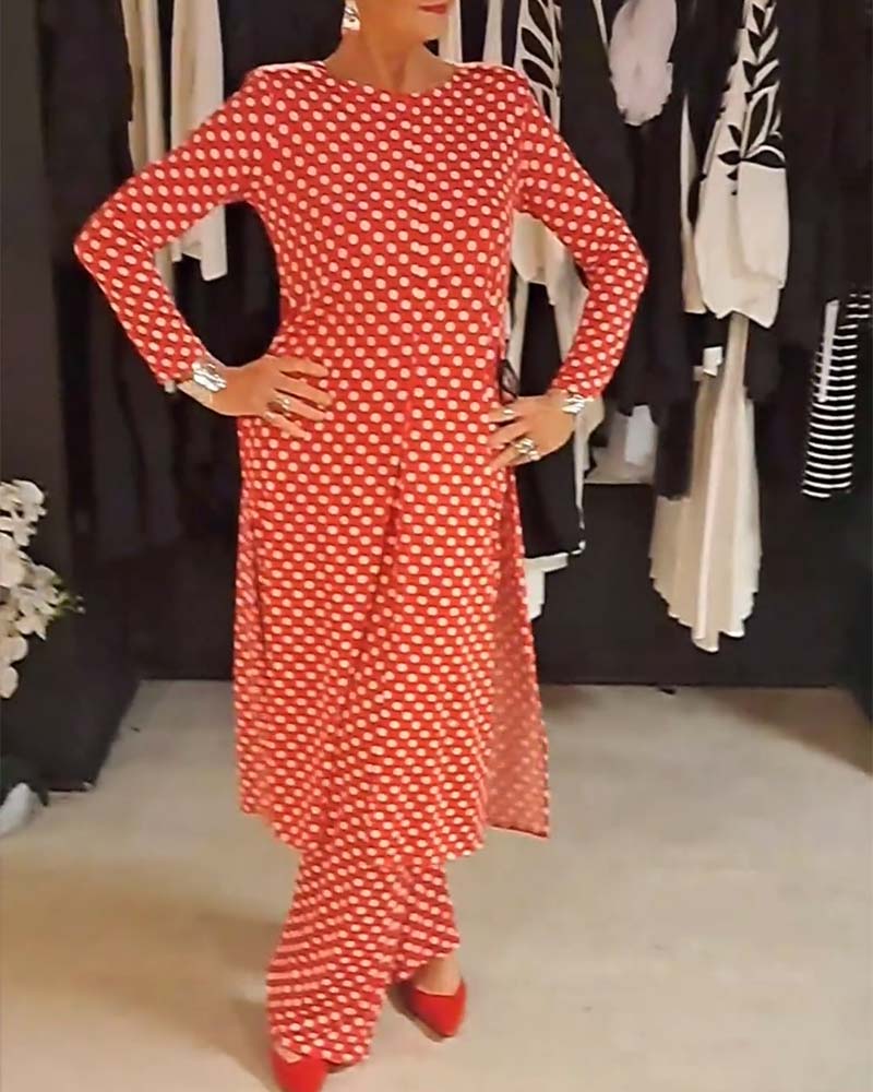 Hannah™ | Elegant Polka Dot Split Outfit