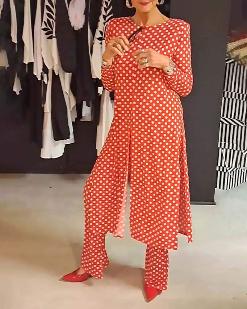 Hannah™ | Elegant Polka Dot Split Outfit