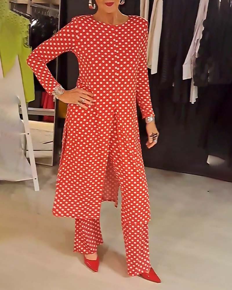 Hannah™ | Elegant Polka Dot Split Outfit